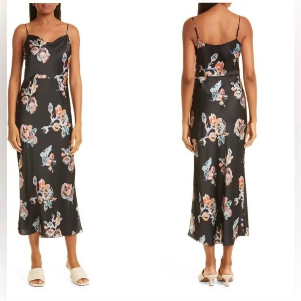 Vince Black Floral Midi Dress, US2